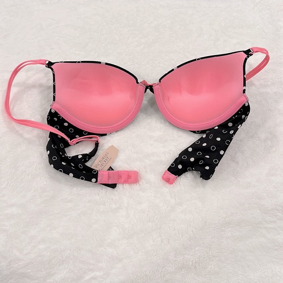 Victoria's Secret Demi Bra Size 34C Black, white, pink EUC polka dot - Picture 3 of 5